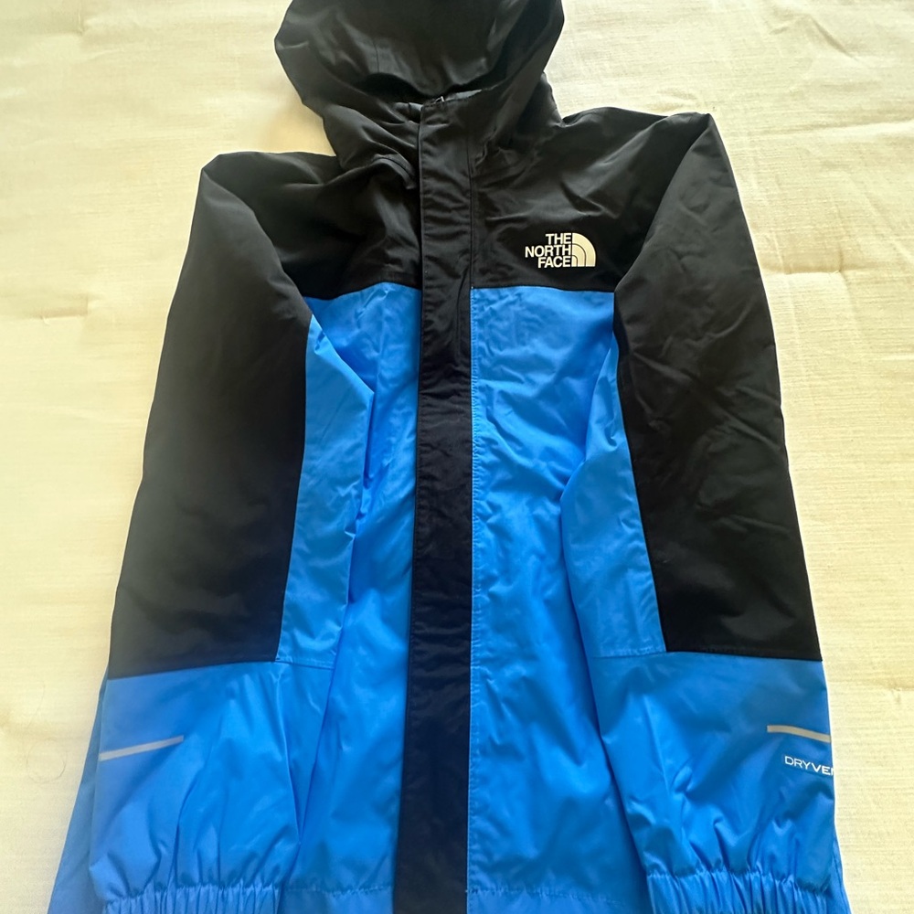 The North Face Kids Hooded Blue and Black Rain Jacket